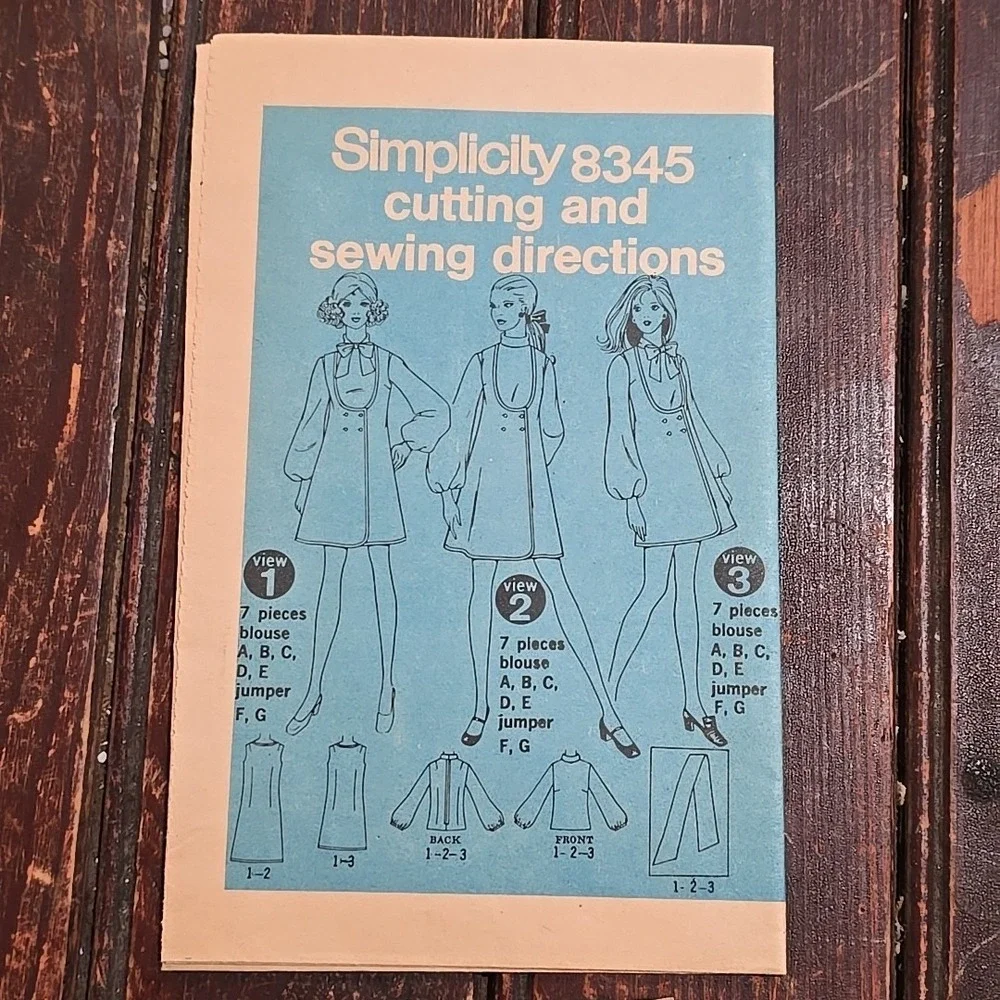 Vtg‎ 1960's Retro Simplicity Pattern 8345 Jumper Dress and Blouse Sz 7JP Uncut